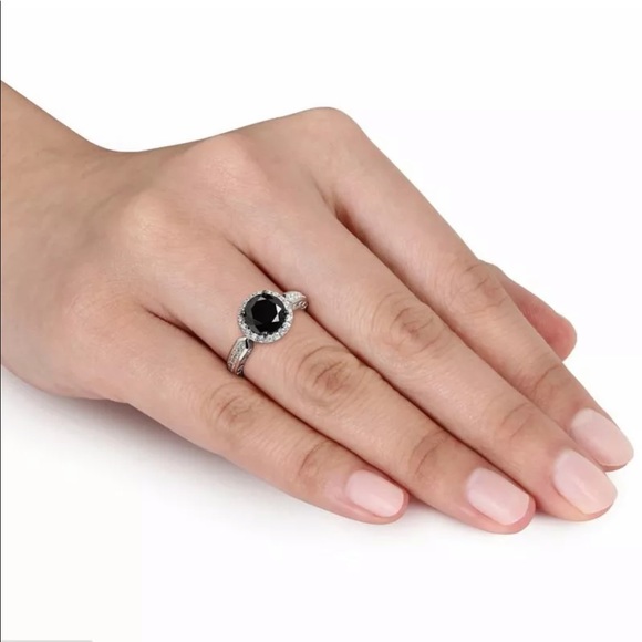 Woman Round Cut 2.35ct Black Sapphire 925 Ring - Picture 3 of 6